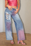 Ripped Color Block Ink Splash Distressed Jeans image 1