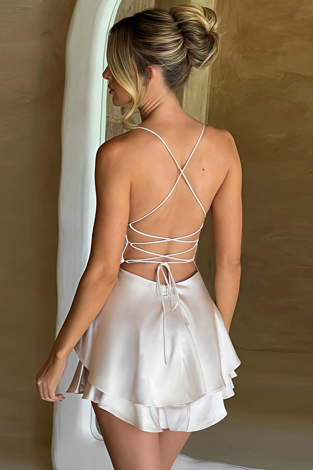Sexy Slim Solid Color Backless Cami Mini Dress image 4
