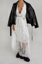 Sexy Solid V Neck Loose Lace Maxi Dress image 8
