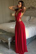 Chic Lace Trim Halter Neck Open Back A Line Maxi Dress image 1