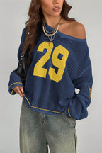 V-Neck Long Sleeve Digital Print Knit Sweater image 3