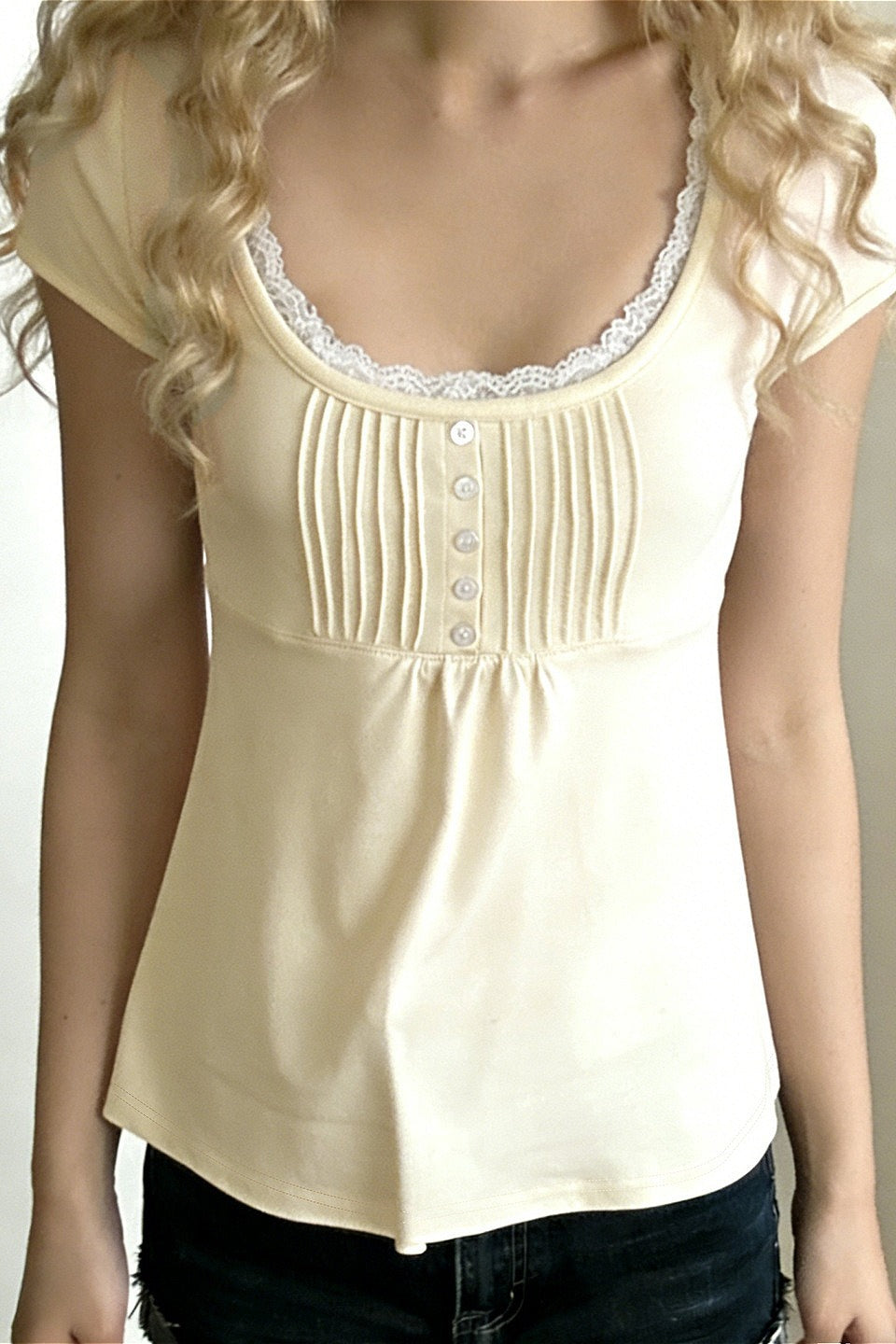 Lace Ruffle Pleated Button Blouse image 1