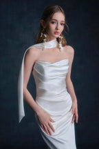 Satin Minimalist Bandeau Mermaid Reception Dress image 5