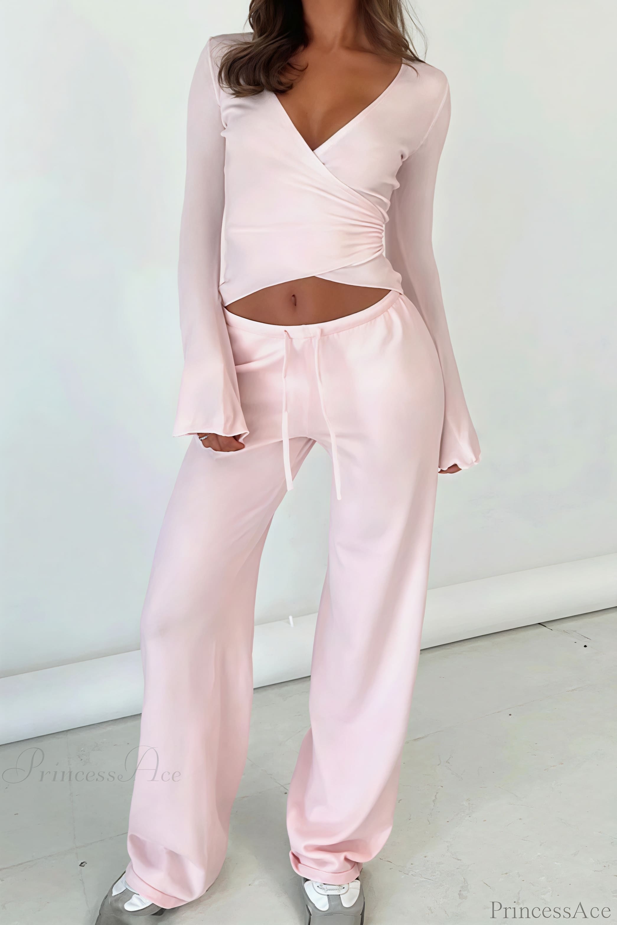 Y2K Sexy V-Neck Fitted Top Casual Pants Two Piece Set image 2