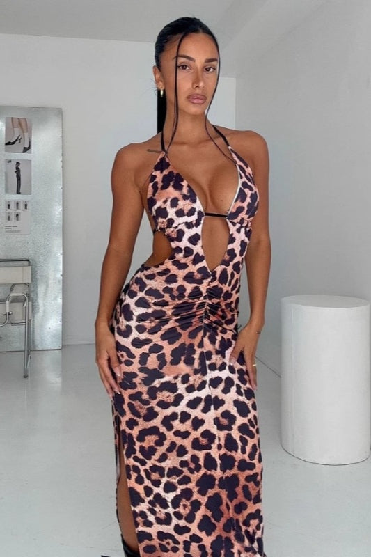 Sexy Leopard High Waist Backless Maxi Dress image 2