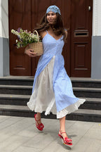 Plaid Fake Two-Piece Single Breasted Spaghetti Strap Midi Dress image 5