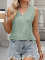Daphne Eyelet Tank detail view styled for Avrienne