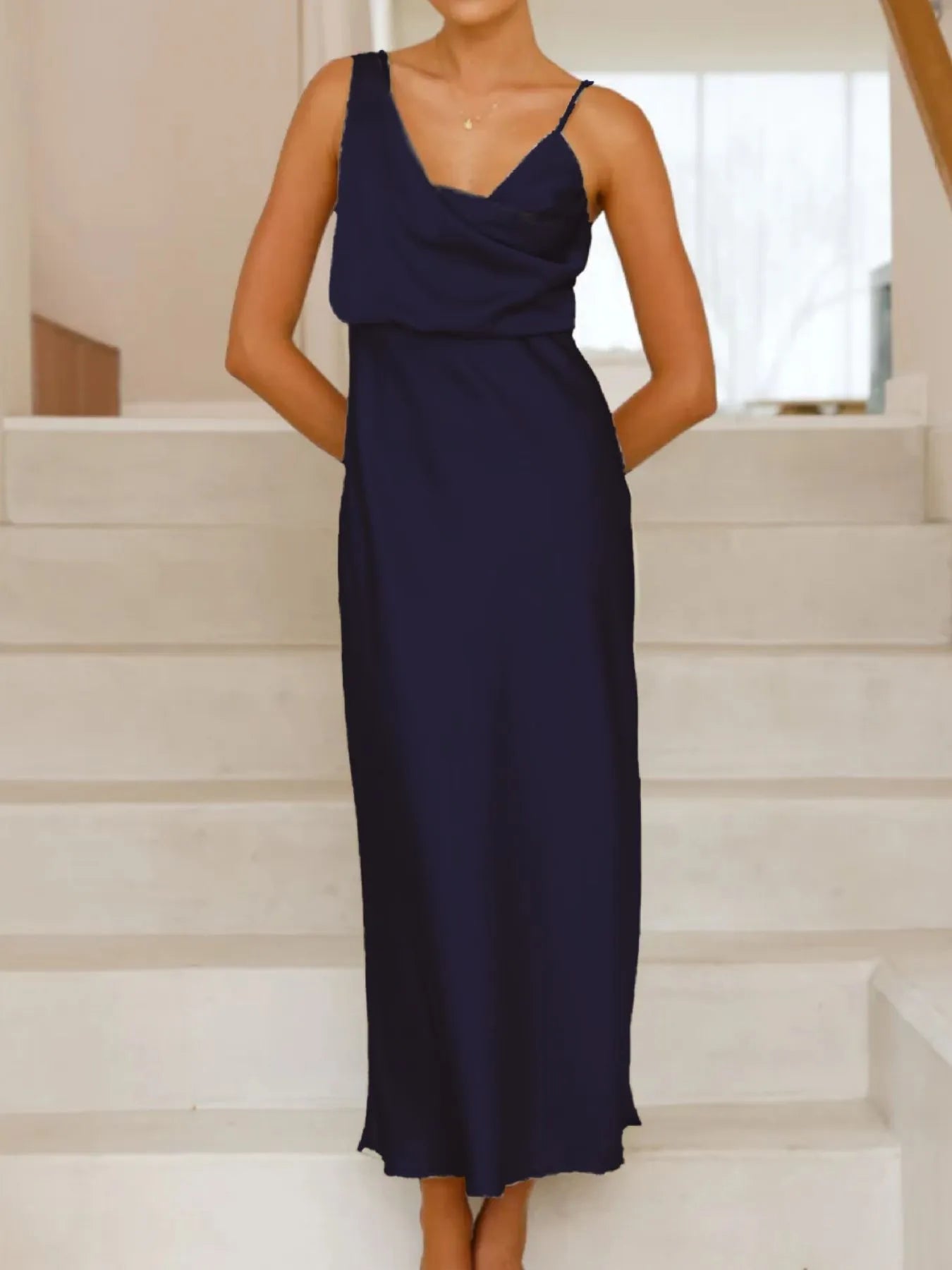 Willa Satin Dress detail view styled for Avrienne