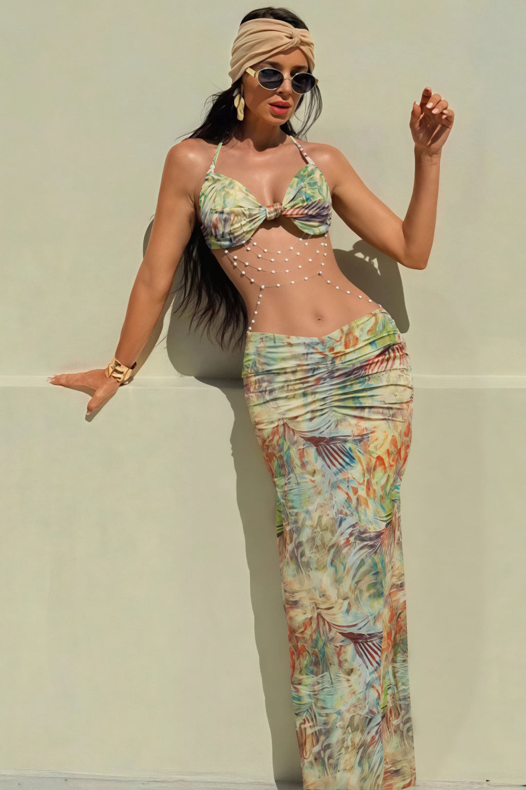 Vacation Halter Open Back Slinky Maxi Dress image 3