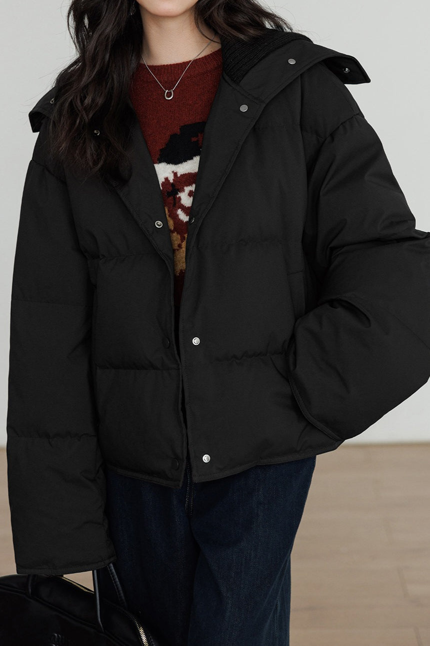 Knit Collar White Duck Down Puffer Jacket image 13