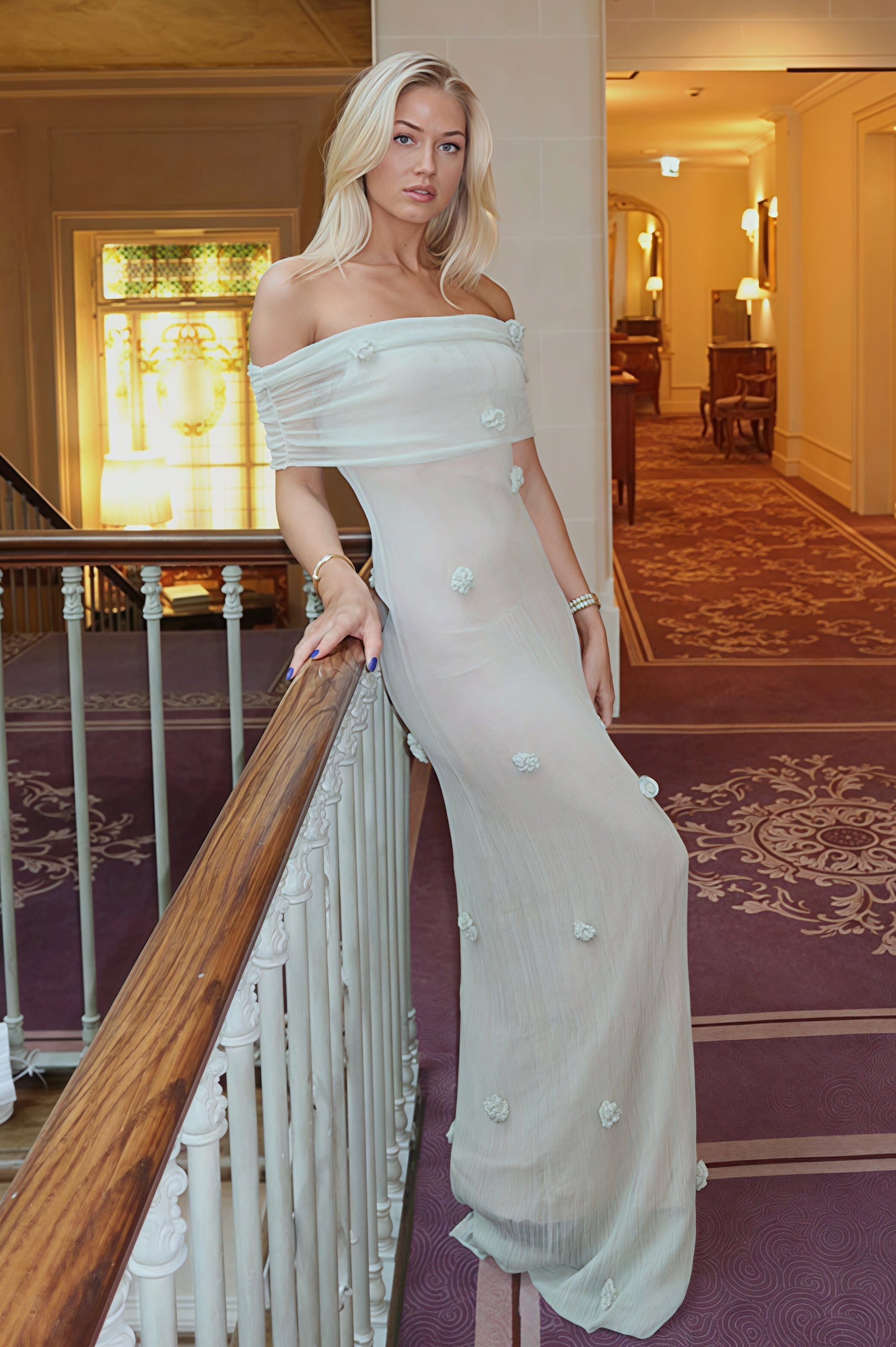 Elegant 3D Floral Off Shoulder Maxi Vacation Dress image 3