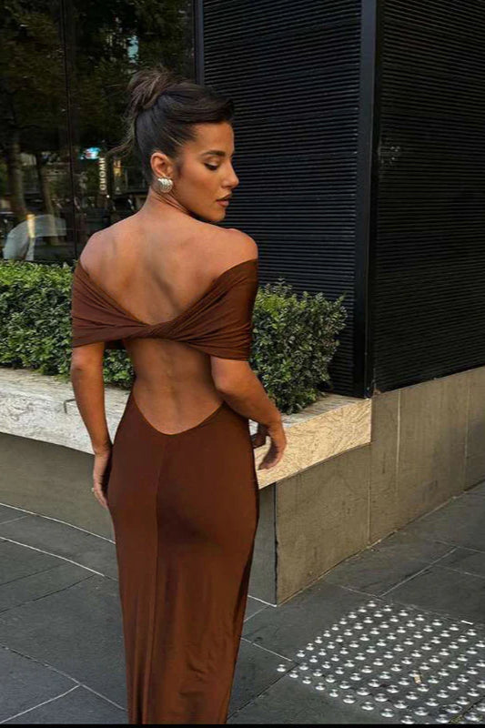 Off-Shoulder Backless Bodycon Maxi Dress image 4