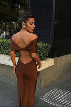 Off-Shoulder Backless Bodycon Maxi Dress image 4