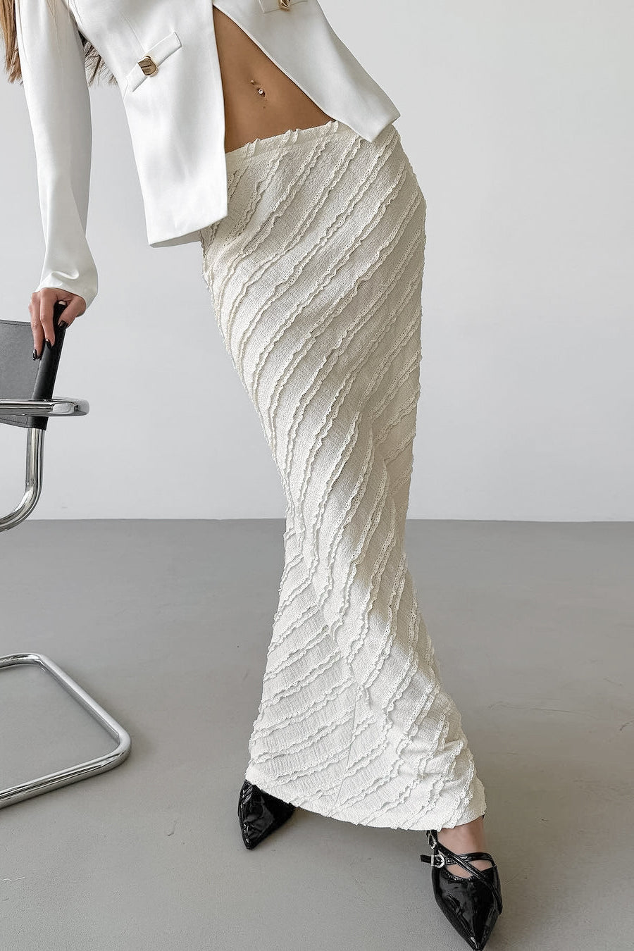 Lace Trim High Waist Split Midi Skirt image 2