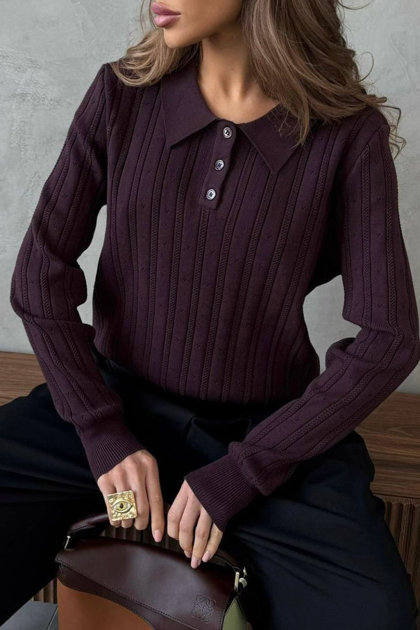Jacquard Polo Collar Long Sleeve Loose Blouse image 12