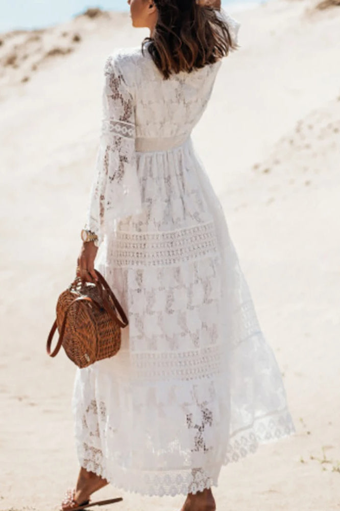 Lace V Neck Hollow Boho Dress image 9