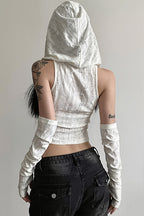 Solid Hooded Cropped Street Tank Top image 3