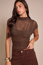 Solid Color Round Neck Mesh Sleeveless Blouse image 4