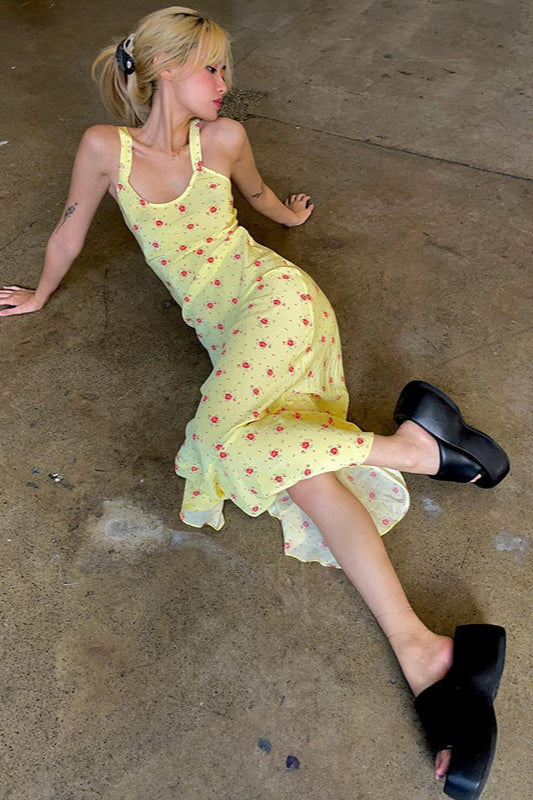 Floral Print Suspender Dress Long Fishtail Maxi Dress image 4