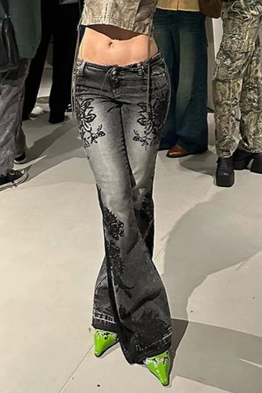 Vintage Plant Print Flared Jeans image 4