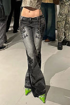 Vintage Plant Print Flared Jeans image 4