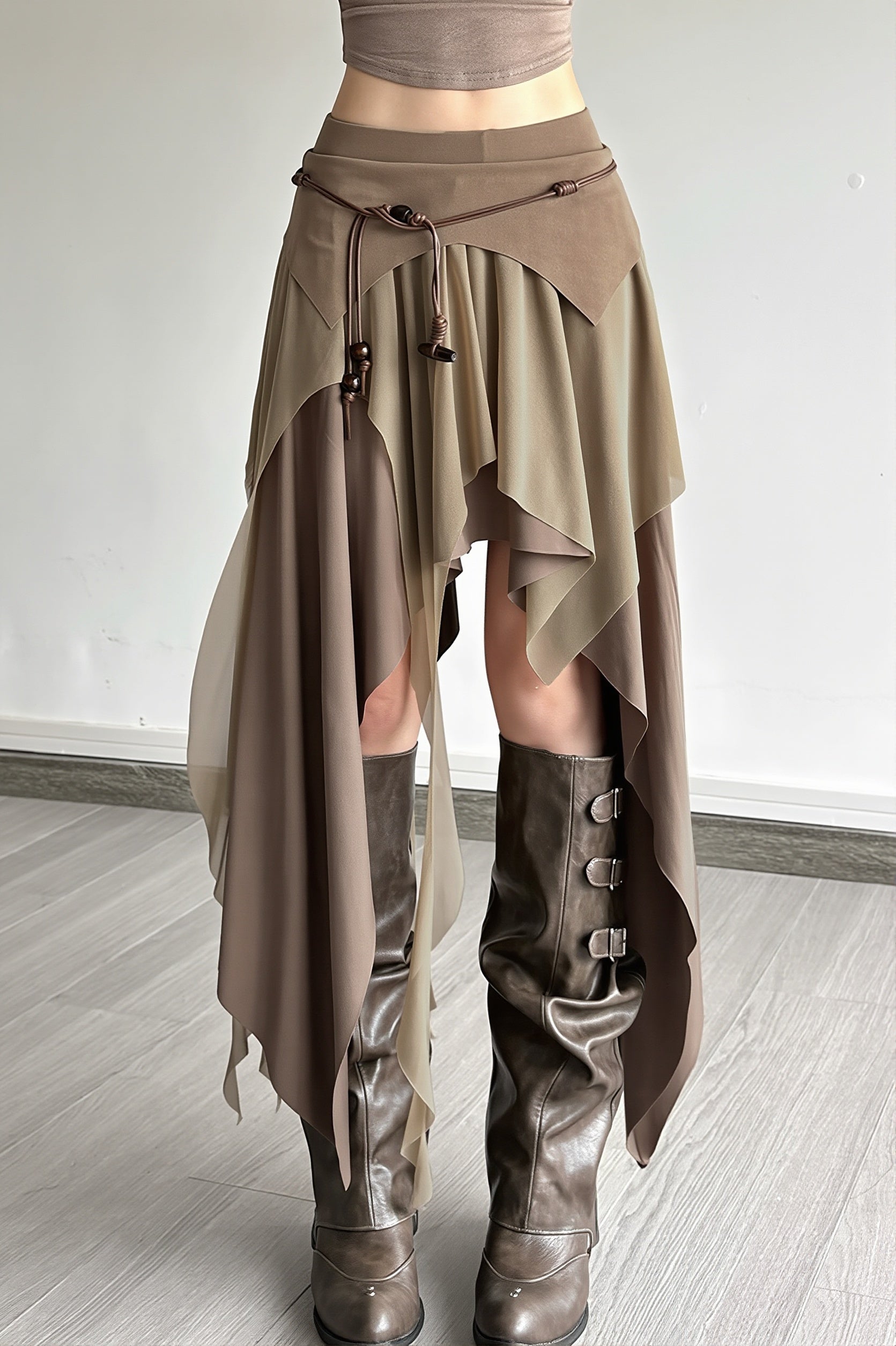 High Waist Irregular Layered Split Skirt image 1