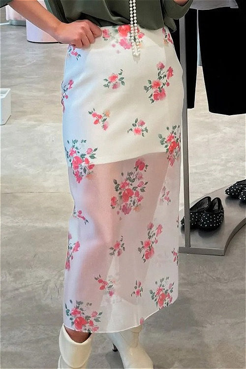 Elegant Floral See Through Split Skirt image 4
