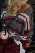 Preppy Style Wide Stripe Polo Collar Knit Blouse image 5
