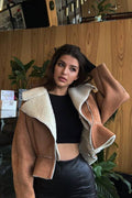 Chic Odd Zip Leather Fur Pieced Coat image 1