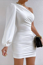 Milk Silk Ruched Off-Shoulder Asym Mini Dress image 4