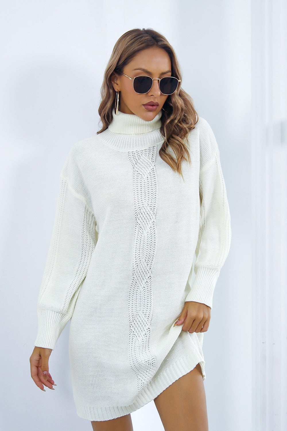 Cable Knit Turtleneck Sweater Dress image 4