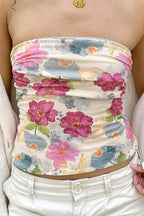 Color Block Floral Slim Strapless Blouse image 1