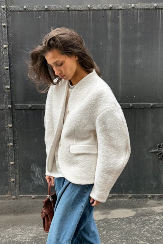 Wool Solid V-Neck Thickened Pocket Coat image 4