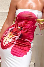 Sexy Floral Print Strapless Bodycon Maxi Dress image 3