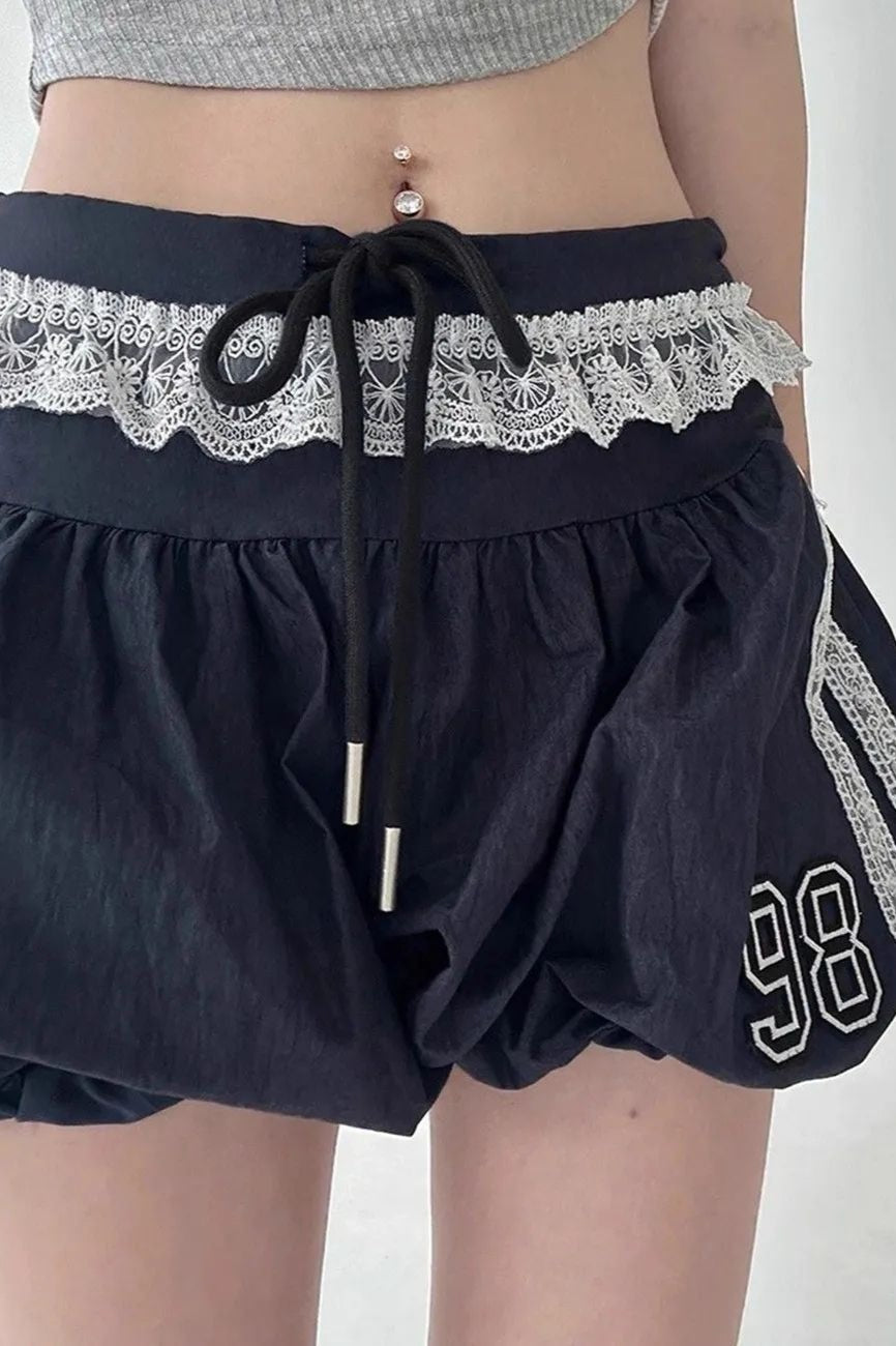 Ruffle Lace Stripe Drawstring Shorts image 4