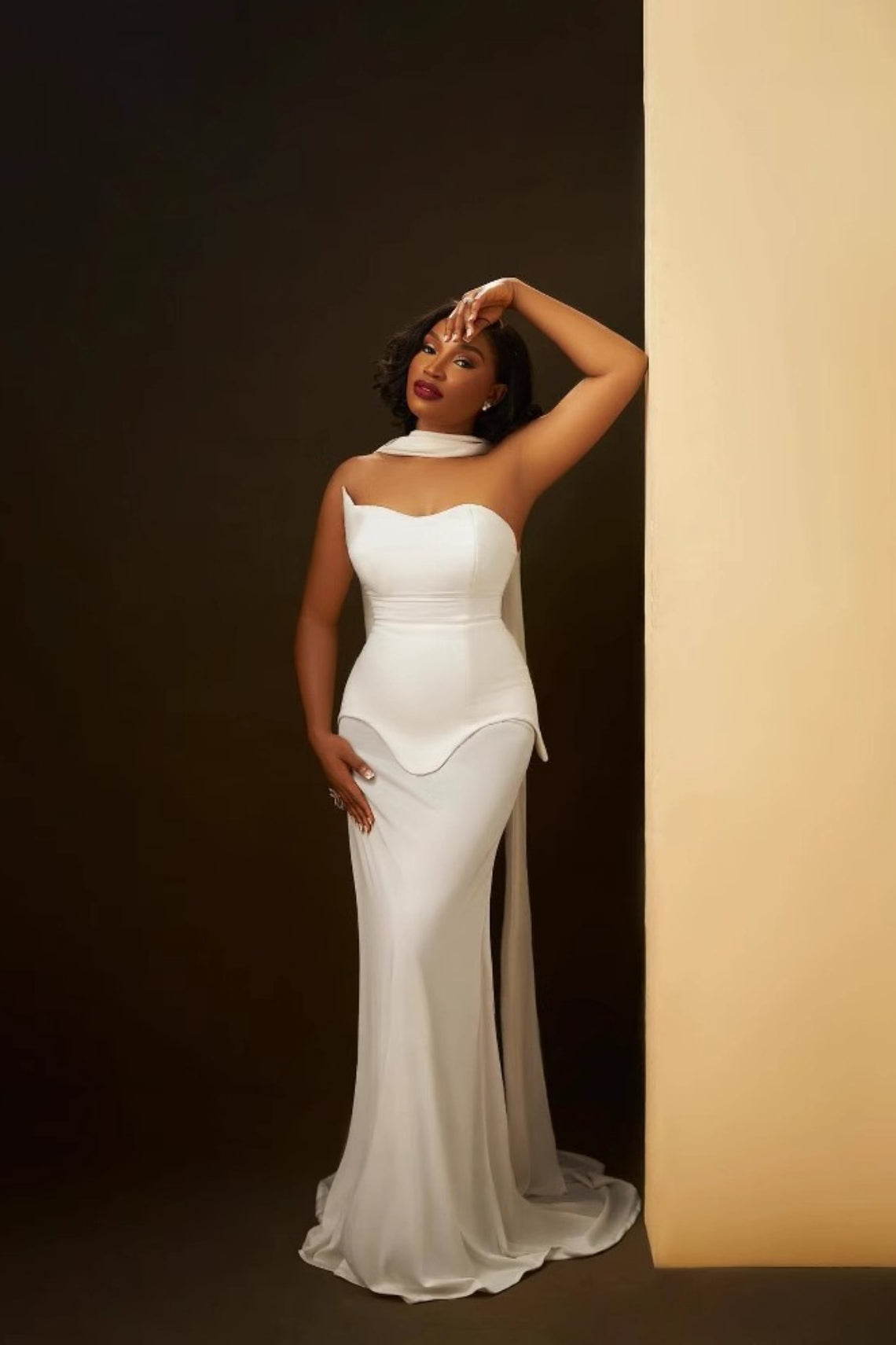 Simple Chic Long Streamer Strapless Bodycon Prom Dress image 2