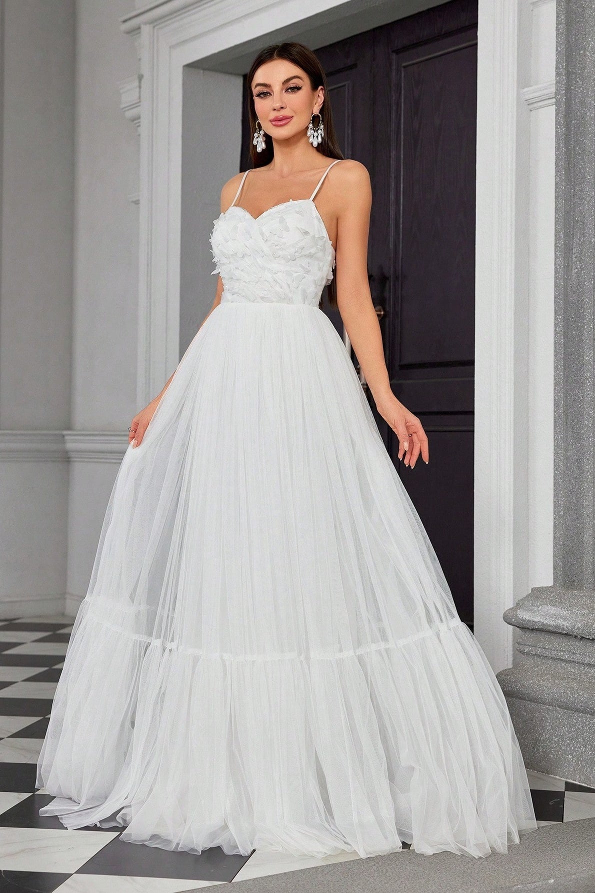 Spaghetti Bandeau Butterfly Tulle Elegant Reception Dress image 4