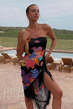 Elegant Floral Print Strapless Vacation Maxi Dress image 2