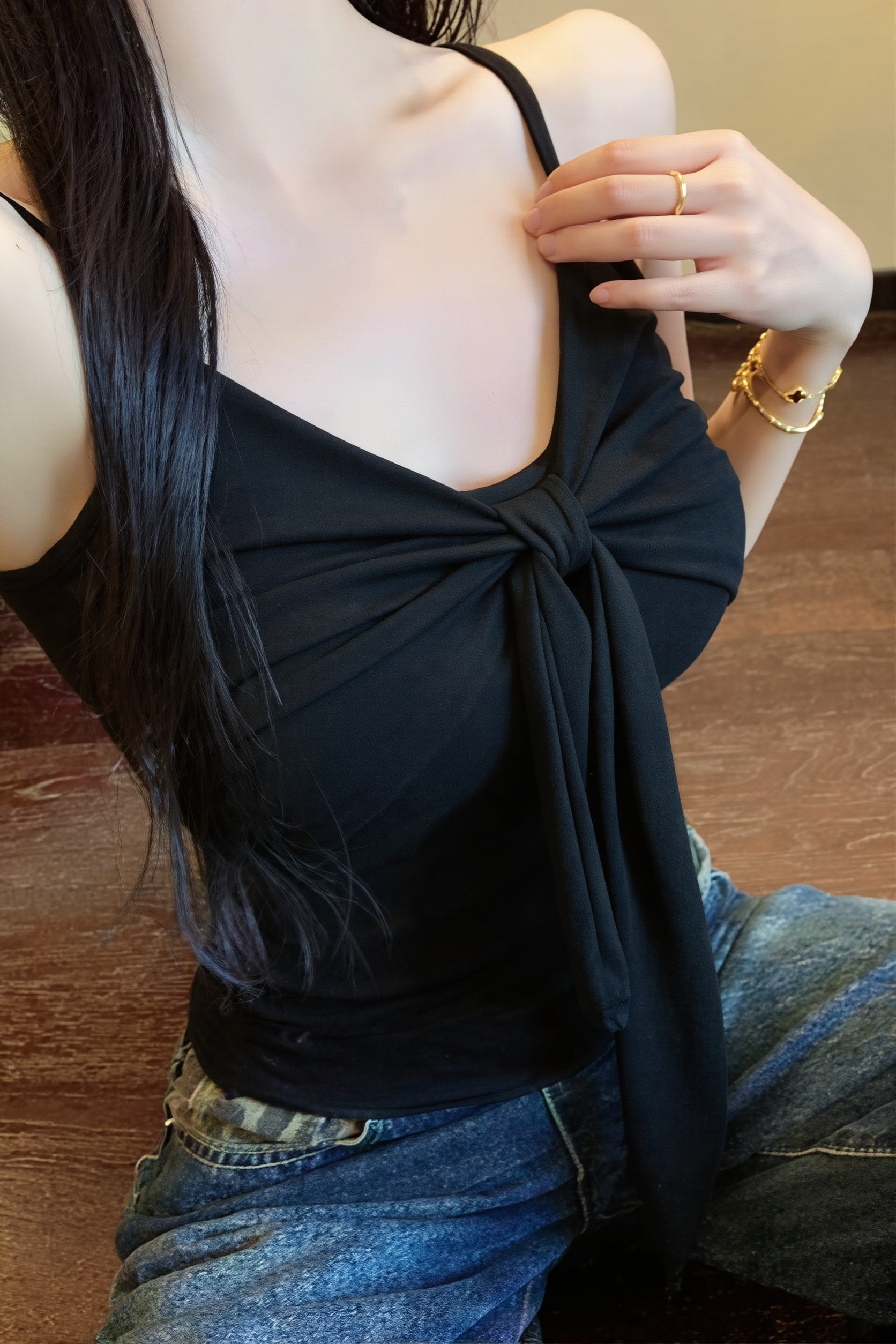 V Neck Bow Ruffle Padded Cami Top image 6