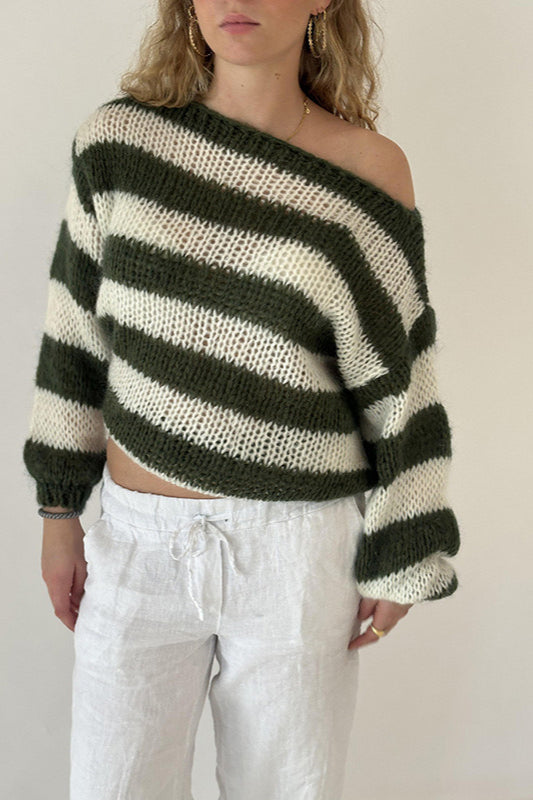 Slouchy Striped Crewneck Loose Long Sleeve Knit Sweater image 4