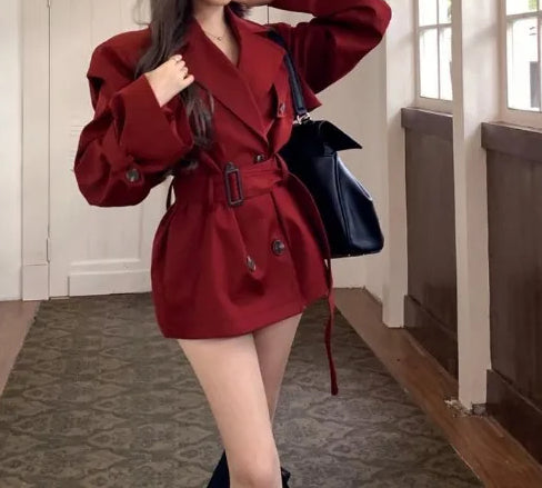 Red Medium Long Trench Coat image 2