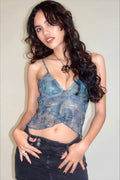 Mesh Print Backless Casual Cami Top image 1