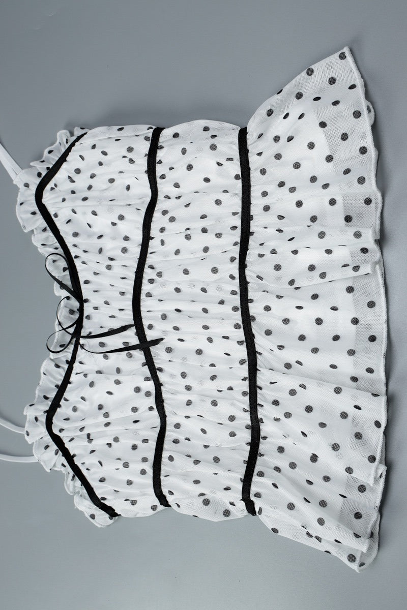 Polka Dot Mesh Low Cut Sexy Cami Top image 5