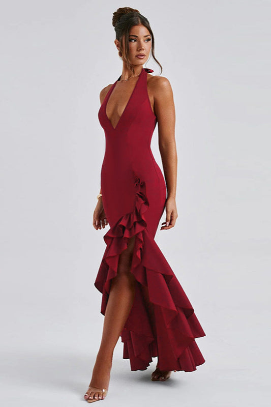 Halter Deep V Ruffled Bodycon Party Dress image 7