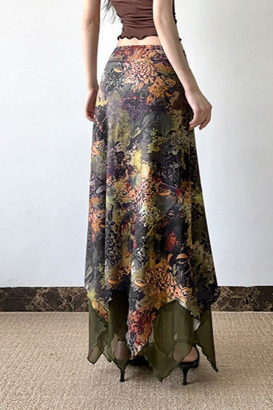 Botanical Print Mesh A-Line Maxi Skirt image 3