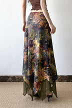 Botanical Print Mesh A-Line Maxi Skirt image 3