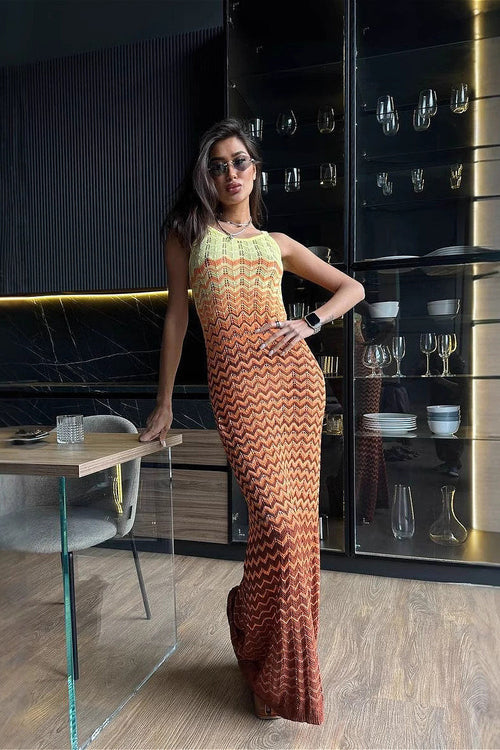 Color Block V Neck Cami Fitted Knit Maxi Dress image 2