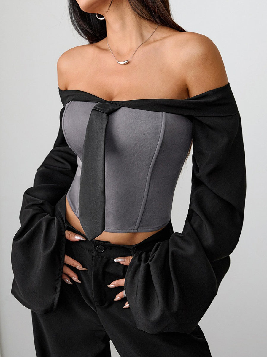 Vintage Corset Tie Up Long Sleeve Blouse image 3