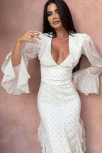 Ruffled Bell Sleeve High Waist Floral Chiffon Maxi Dress image 3