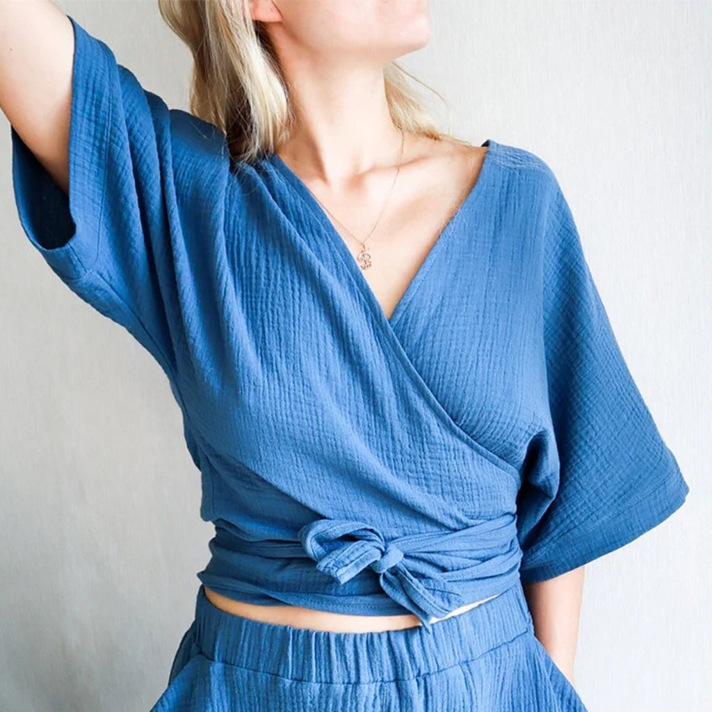 Minimalist Solid Cotton Tie Side Blouse image 2